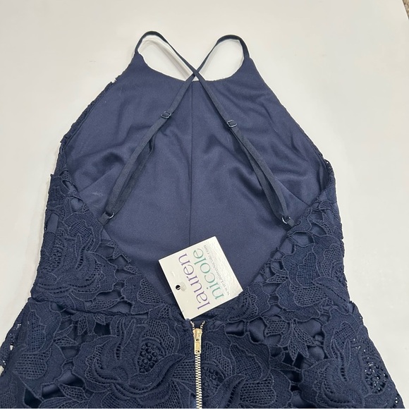 NWT Lauren Nicole What a Doll Dress Navy crochet Floral Lace Halter Mini Dress S - Picture 7 of 12